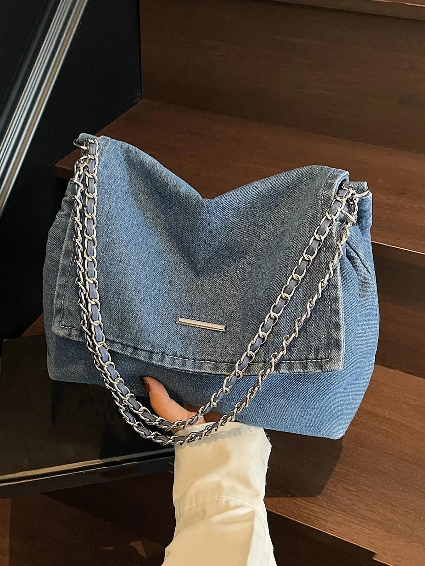 Fashion Denim Chain Shoulder Bag, 2026 New Styling Casual Versatile Crossbody Bag for Women, Trendy All-match Commuter Bag for Daily Travel Work Commute