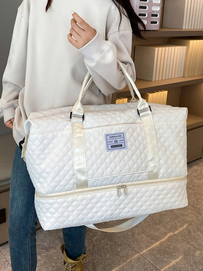 Letter Patched Design Large Capacity Durable Travel Bag, Lightweight Portable Folding Duffel Bag, Multi-function Dry & Wet Separation Bag for Travel, Traveling Bag, Multifunctional Travel Bag, Durable Duffels, Travel Duffle Bags