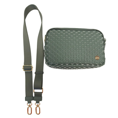 Gold Blush Iconic Woven Bestie Bag- Full RFID Protection + Luxe Vegan Leather 60" Adjustable Strap spacious design