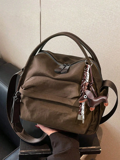 Ladies' elegant solid color shoulder bag, fashionable zipper All Match crossbody bag for daily use, simple solid color, casual trend versatile high-quality commuter shoulder bag, Fabric shoulder bags