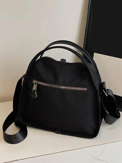 Ladies' elegant solid color shoulder bag, fashionable zipper All Match crossbody bag for daily use, simple solid color, casual trend versatile high-quality commuter shoulder bag, Fabric shoulder bags