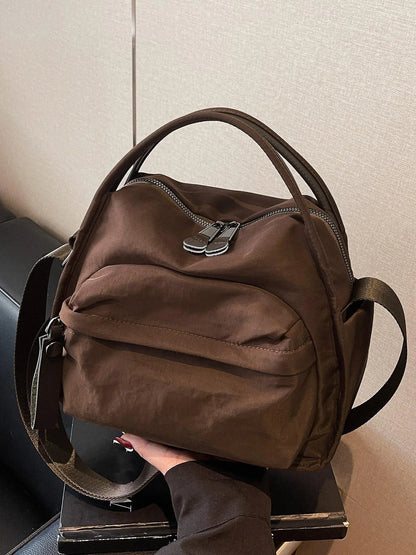 Ladies' elegant solid color shoulder bag, fashionable zipper All Match crossbody bag for daily use, simple solid color, casual trend versatile high-quality commuter shoulder bag, Fabric shoulder bags