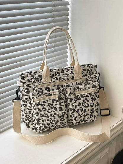 Checkered Corduroy Large Capacity Multi-pocket Crossbody Bag, Fashionable Patterned Bag, Casual Handbags, Casual Commuter Bag for Work and Daily Use, Lightweight Tote Bag